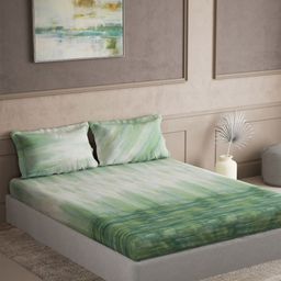 DDecor Green & White Geometric 144 TC Bedsheet with 2 Pillow Covers-picture-40