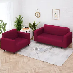 Story@home Maroon Solid Polyester 2 Piece Sofa Cover With Arms-image-4