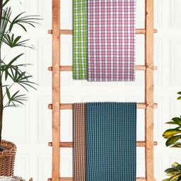 Aura Pink & Green 4 Pieces Printed Cotton 210 GSM Bath Towel-image-69
