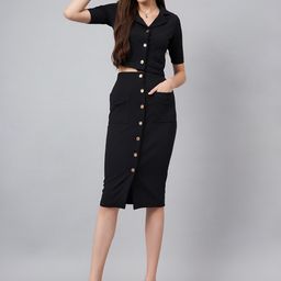Mast & Harbour Collared Neck Half Sleeves Shirt With Skirts Co-Ords-image-102