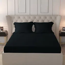 PIZUNA LINENS Black 400 TC Pure Cotton Queen Bedsheet Set 1.60 m x 1.98 m x 30 cm-image-41
