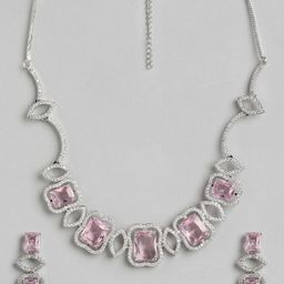 MANSIYAORANGE Rhodium Plated American Diamond Jewellery Set-image-69