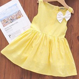 YK Girl's Checked Printed Fit & Flare Knee Length Dress With a Bow-image-35