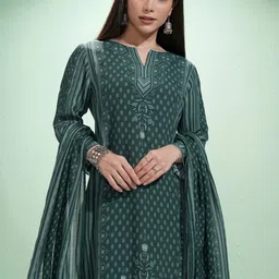 Vishudh Women Printed Regular Kurta with Trousers & With Dupatta image 3