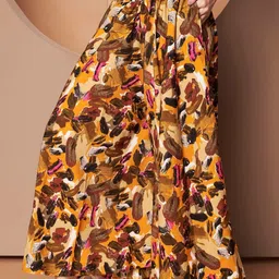 LookShine Women Coffee Brown Polyester Printed Flared Regular Trousers-picture-19