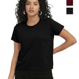 NOTWILD Women Pack Of 2 Solid Round Neck Cotton T-shirts-image-58