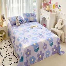 JC HOME Purple & Yellow Floral 140 TC King Bedsheet with 2 Pillow Covers-image-70