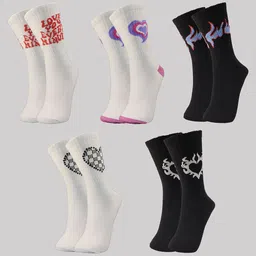 TRAZO Women Pack Of 5 Self Design Calf-Length Socks-46
