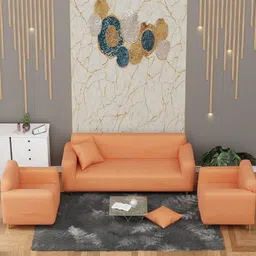 Lukzer Orange Coloured Self Design Sofa Cover With Cushion Covers & Anti slip Foam Sticks-image-18