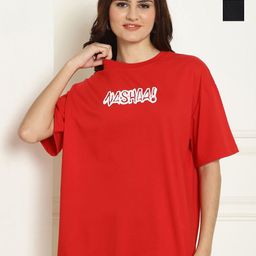 Metronaut Women Pack of 2 Typography Printed Round Neck Cotton Oversized T-shirts-image-98