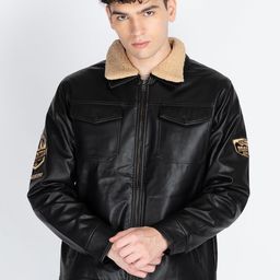 Status Quo Men Spread Collar Solid Casual Leather Jacket-image-61