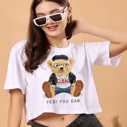 CORSICA Graphic Printed Cotton Oversized Crop T-shirt-image-57