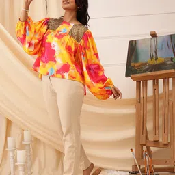 QUIERO Women Ethnic Motifs Printed Round Neck Top-image-25