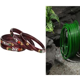 Somil Combo Glass Bangles For Women | Traditional Bangles Set | Daily, Festive & Party, Combo Of 2 Set, Maroon, Green-image-91
