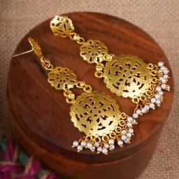 Adwitiya Gold-Plated Artificial Beaded Classic Shaped Drop Earrings-22