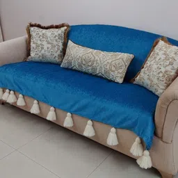 THROWPILLOW Teal & White Solid Polyester 1 Piece Sofa Cover-image-73