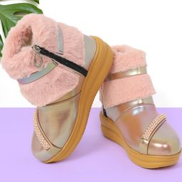 Girls Pink Faux Fur Fashion Boots with Rhinestone Strap-image-6