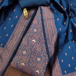 HERE&NOW Floral Woven Design Zari Work Jacquard Silk Unstitched Dress Material-image-39