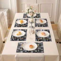Aura 12Pcs Grey & Black Checked Waterproof Table Placemats-33