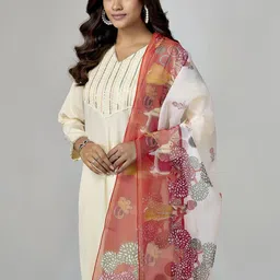 Anouk Rustic Women Embroidered Pleated Sequinned Kurta with Trousers & With Dupatta image 2