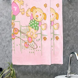FABINALIV Pink & Green 2 Printed Cotton 420 GSM Bath Towel-24