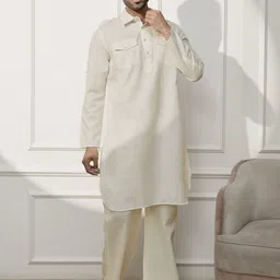 VASTRAMAY Men Shirt Collar Pathani Kurta with Trousers-57