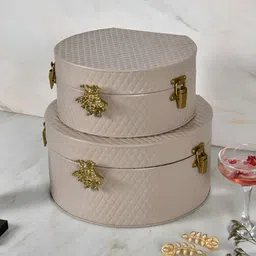 Living With Elan The Royal Hive Beige 2 Pieces Textured Metal Trunk Box Organisers-33