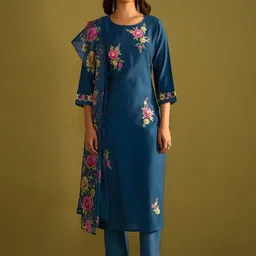Indo Era Women Floral Embroidered Regular Thread Work Kurta with Trousers & With Dupatta-picture-47