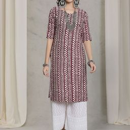 7Threads Women Ethnic Motifs Printed Thread Work Floral Crepe Kurta-image-76