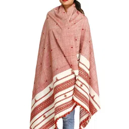 Exotic India Women Floral Embroidered Mirror Work Pure Woollen Shawl-picture-38