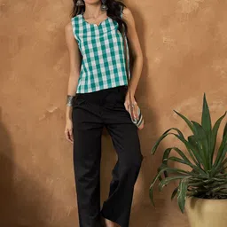 InWeave Women Checked Sleeveless Cotton Top-image-45