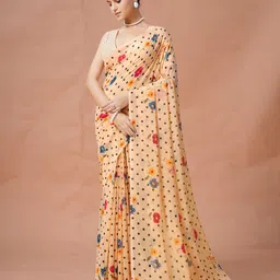 Garden Vareli Polka Dot Printed Pure Georgette Saree With Blouse Piece-picture-18
