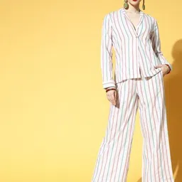 Sangria Striped Pure Cotton Shirt With Palazzo Co-Ords-image-61