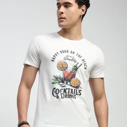 Global Republic Men Printed Raw Edge T-shirt-image-77