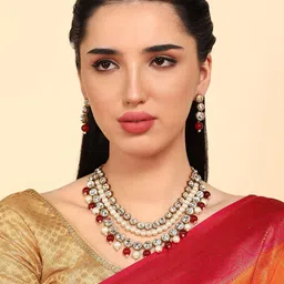 Anouk Copper-Plated Kundan Studded And Beaded Layered Statement Necklace-image-27