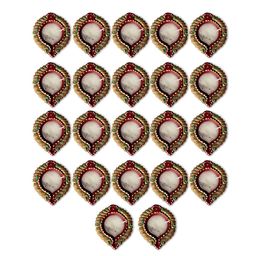 Indigifts Set Of 22 Red & Yellow Textured Clay Wax Diya-24