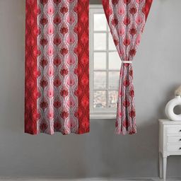 Lunar Days Maroon Set of 2 Floral Room Darkening Window Curtain-image-89