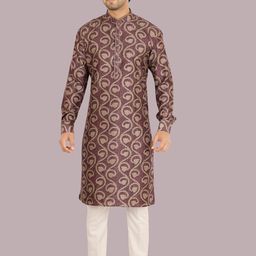 Ethniks Neu-Ron Men Ethnic Motif Print Mandarin Collar Straight Kurta with Pyjamas-image-84
