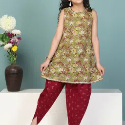 Sangria Girls Floral Printed A-Lind Kurta & Dhoti Pants-53