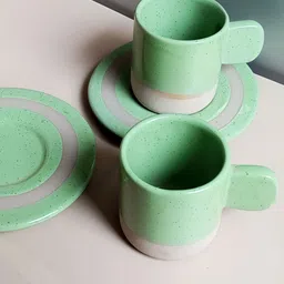 Lupaava Green Handcrafted and Hand Painted Solid Ceramic Matte Cups Set of Cups and Mugs-4