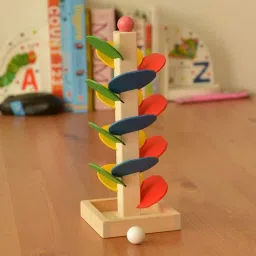 Wooden Tree Leaves Race Track for Kids, Marble Run Track,Tree Building Block Set-image-1