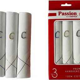 PASSION FROM OMTEX Men's Initial C Alphabet Monogram ["White With Embroidary & Colored Border"] Handkerchief image 3