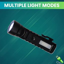 USB Rechargeable Torch with Ultra-Bright LED Front and Side Angle COBB LightT335 Torch-image-73