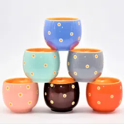 Pack of 6 Bone China, Ceramic Colorful Designer Small Size Premium Quality Tea Cup set-image-33