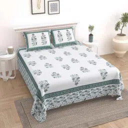 Blue Floral 144 TC Cotton King Bedsheet and 2 Pillow Cover by UniqChoice-picture-32
