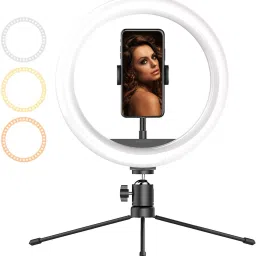 BROLAVIYA 10 Inch Selfie Ring Light with Tripod Stand, Dimmable Desk LED Ring Light Flash-picture-11