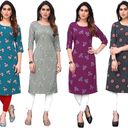 Pack of 4 Women Printed Crepe Straight Kurta-image-77