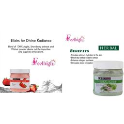 FEELHIGH Set Of 2 Strawberry Scrub & Herbal Scrub For Face & Body Exfoliators 500 ml Each image 3