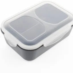 magicspoon 3 Section Lunch Box with Spoon & Fork with Air Tight Lid (Grey) 1 Containers Lunch Box image 2
