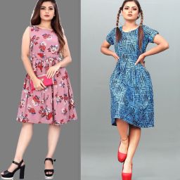 Women Fit and Flare Pink Knee Length Dress-image-87